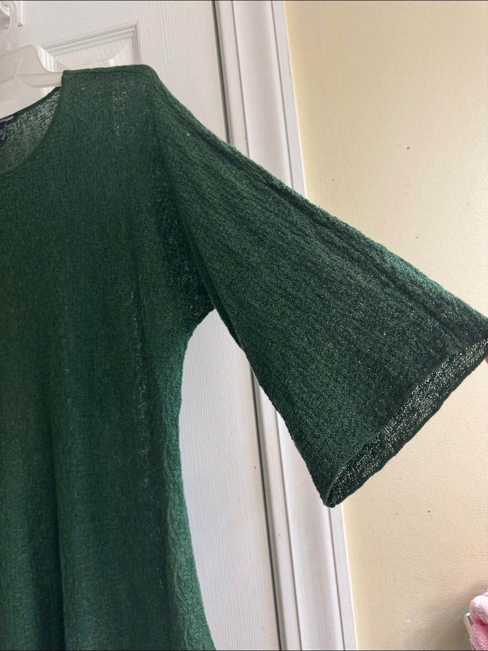 100% organic Linen. Eileen Fisher Forest Green Textured Knit tunic Sweater - Picture 4 of 10